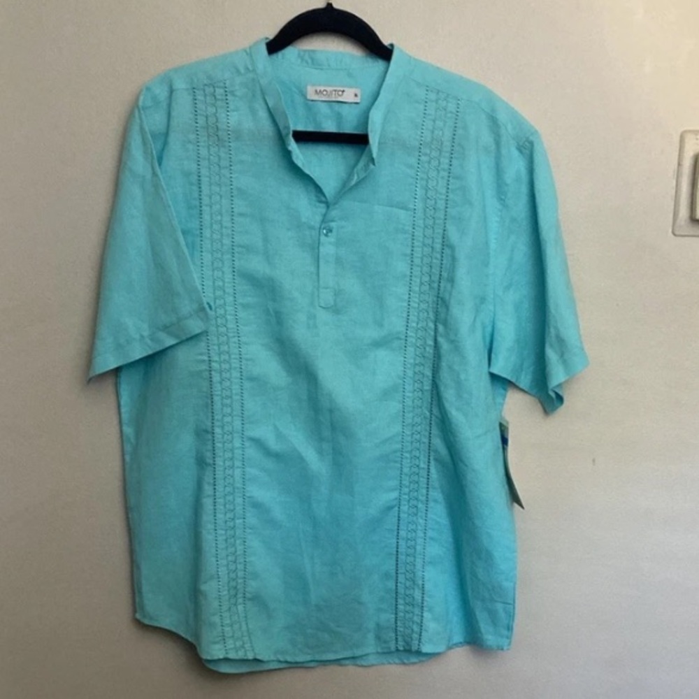 6-2 Mojito Collection Mens XL Guayabera Shirt Blue Short Sleeve NWT Linen Blend